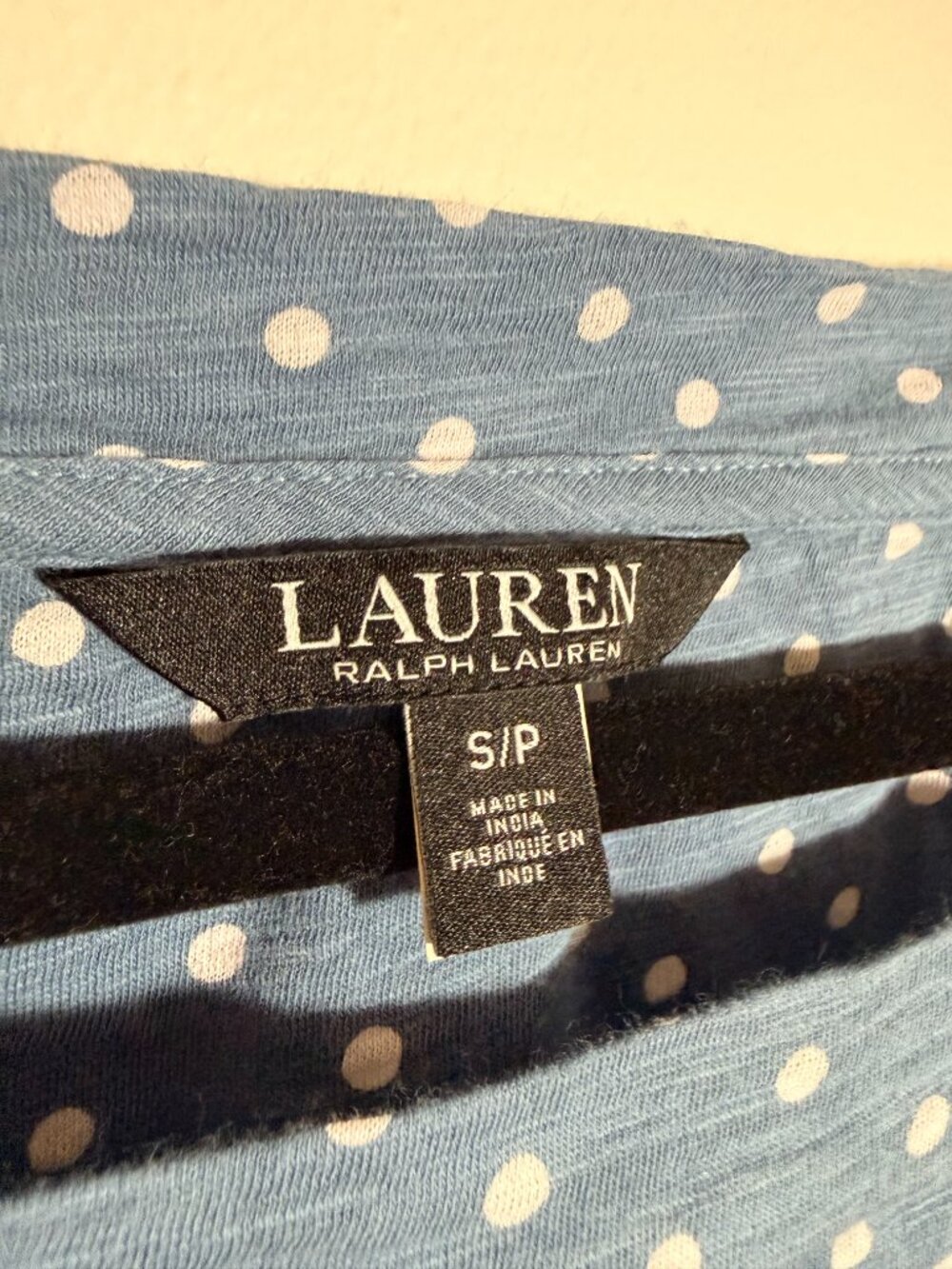 Lauren Ralph Lauren Blue Polka Dot Puff Sleeve Tee Quiet Luxury Cottagecore Top - Picture 4 of 6